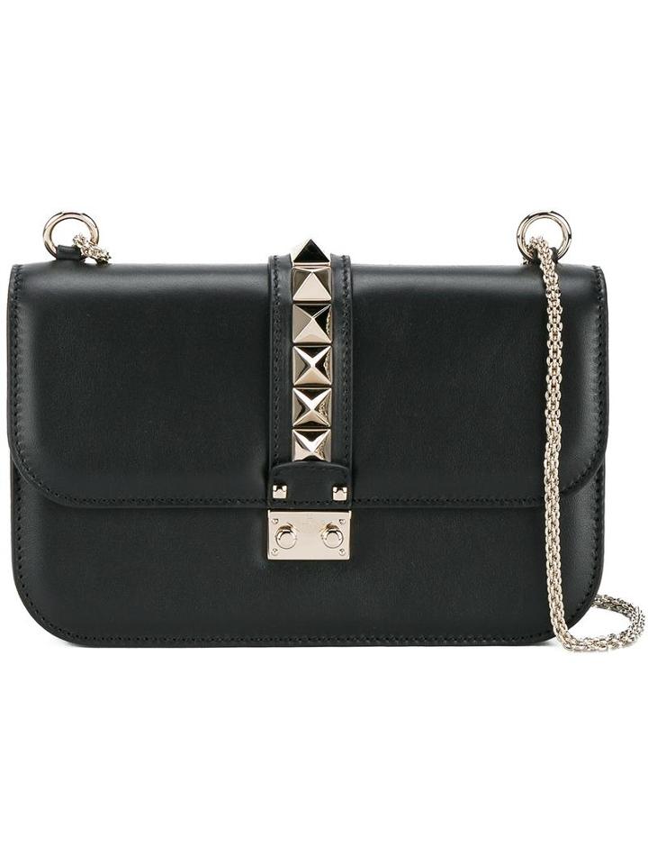 Valentino Valentino Garavani Glam Lock Shoulder Bag, Women's, Black, Leather/cotton/metal