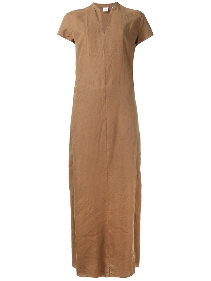 Aspesi - Notched Neckline Dress - Women - Cotton - 46, Women's, Brown, Cotton