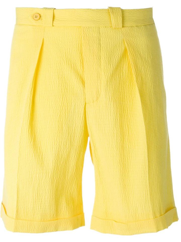 Carven Pleated Shorts, Men's, Size: 42, Yellow/orange, Cotton/spandex/elastane