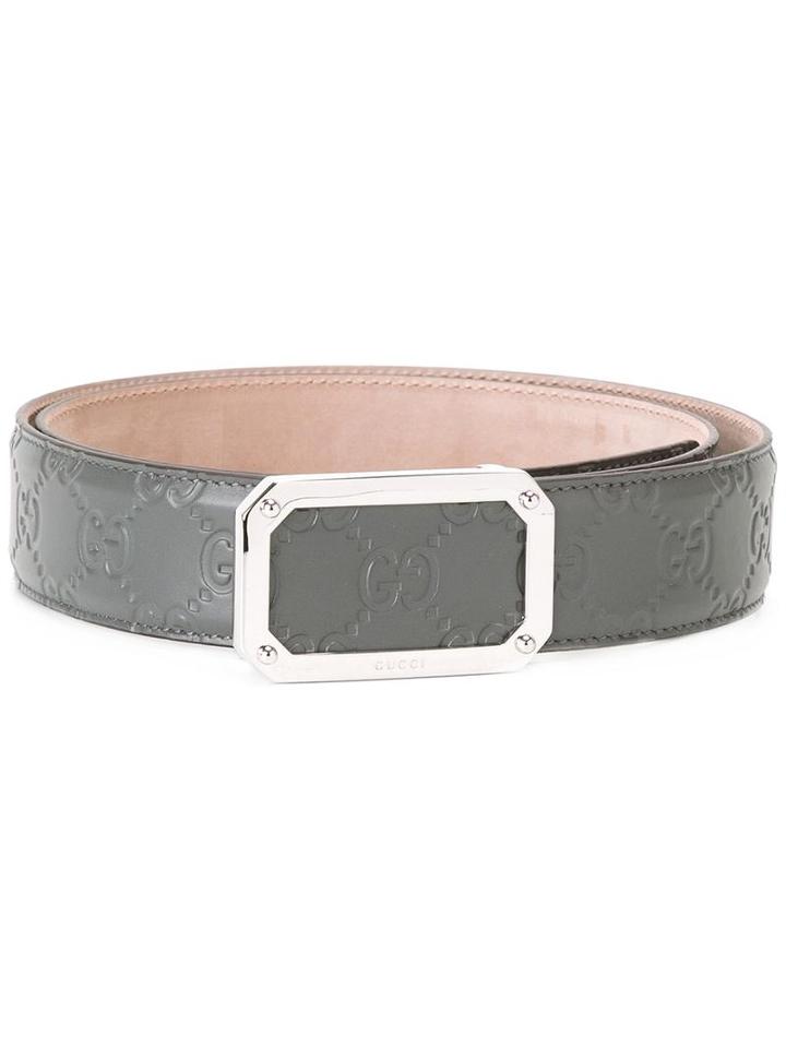 Gucci Guccissima Belt, Men's, Size: 95, Grey, Calf Leather
