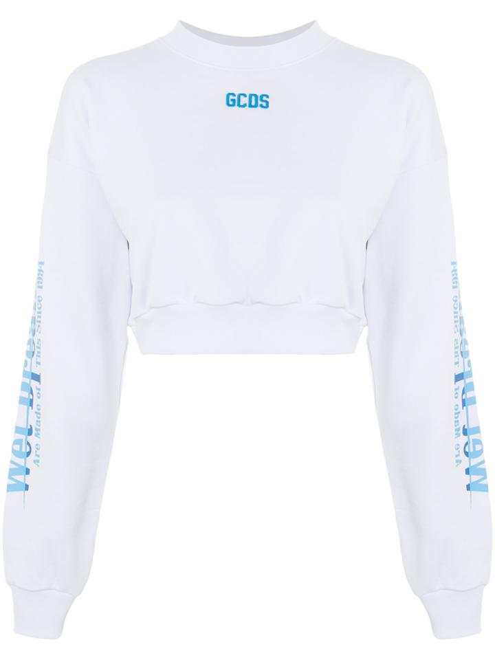 Gcds Logo Print Cropped Sweatshirt - White