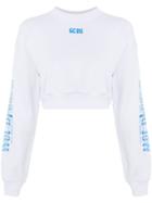Gcds Logo Print Cropped Sweatshirt - White