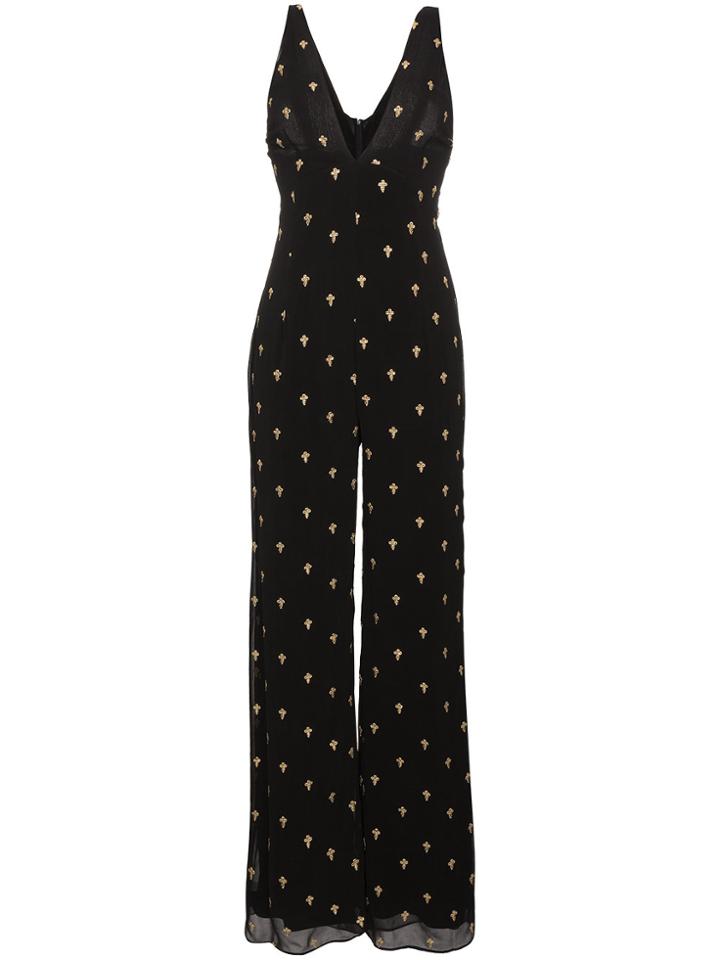 De La Vali Sleeveless Flared Jumpsuit With Embroidery - Black