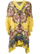 Roberto Cavalli Ruffled Neck Tunic, Size: 42, Yellow/orange, Silk/viscose/polyamide