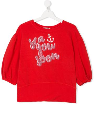 Goganga Teen Slogan Puff-sleeve Top - Red