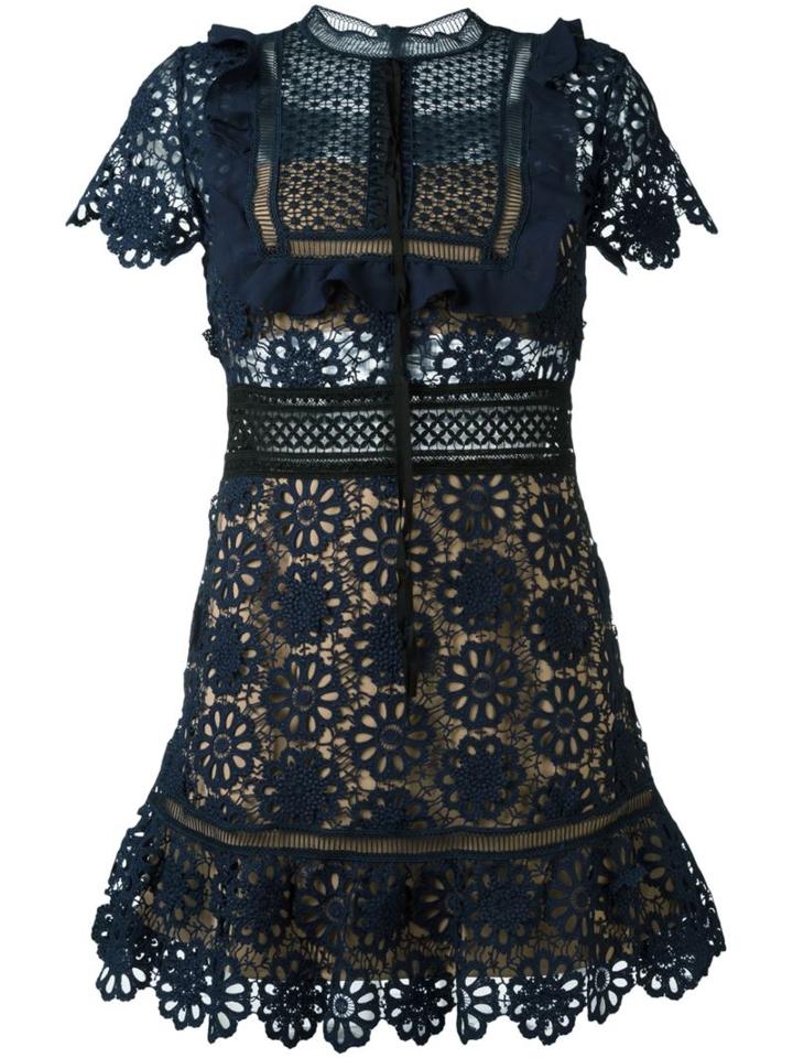 Self-portrait Floral Lace Mini Dress, Women's, Size: 10, Blue, Polyester/polyamide/spandex/elastane