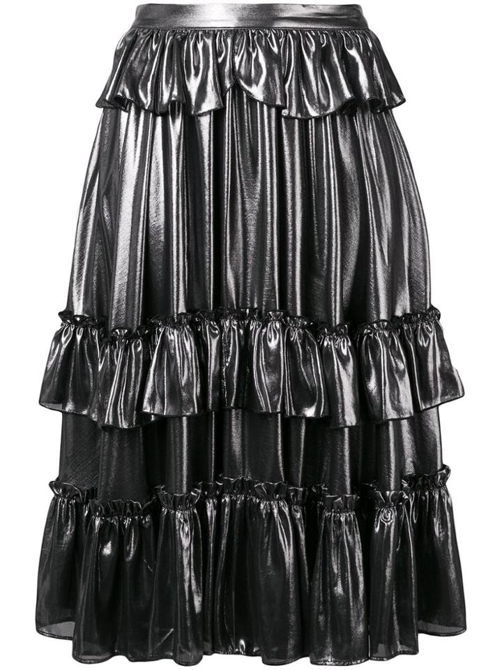 Alexa Chung Metallic Ruffle Skirt - Silver