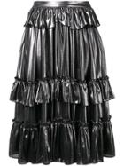 Alexa Chung Metallic Ruffle Skirt - Silver