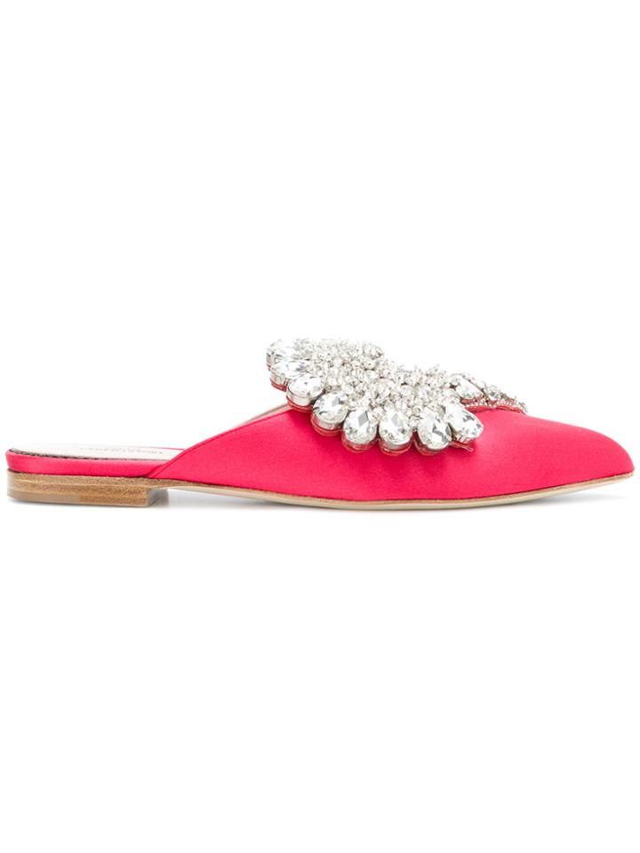 Paula Cademartori Crystal Flower Mules - Pink & Purple