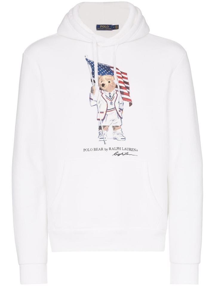 Polo Ralph Lauren Bear And Flag Print Hoodie - White