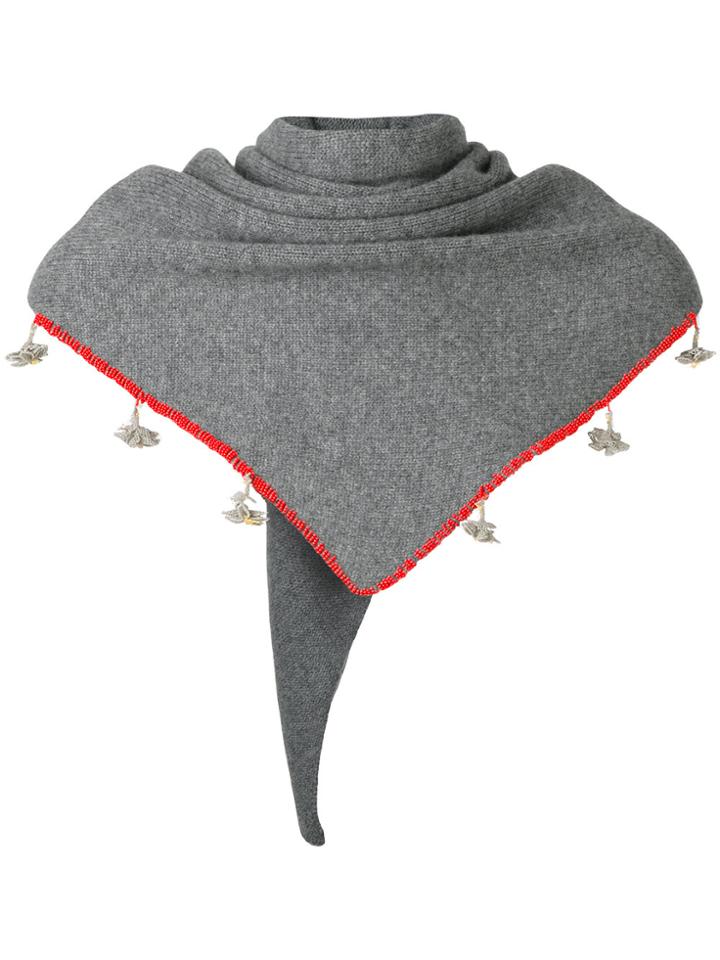 Cashmere In Love Cashmere Floral Embroidered Scarf - Grey