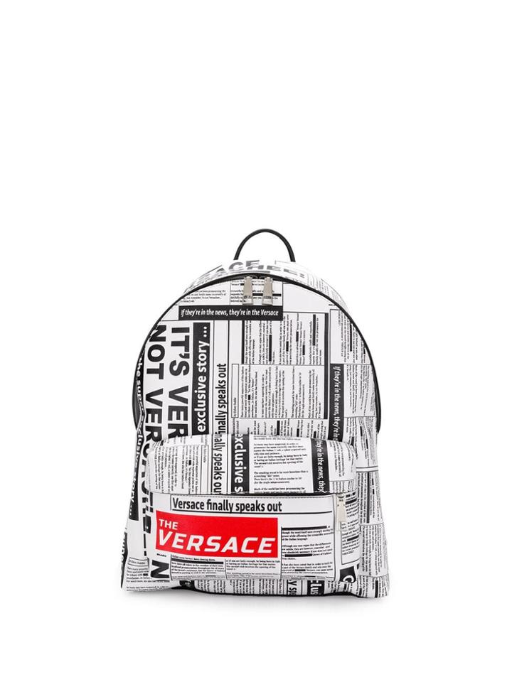 Versace Headline Print Backpack - White