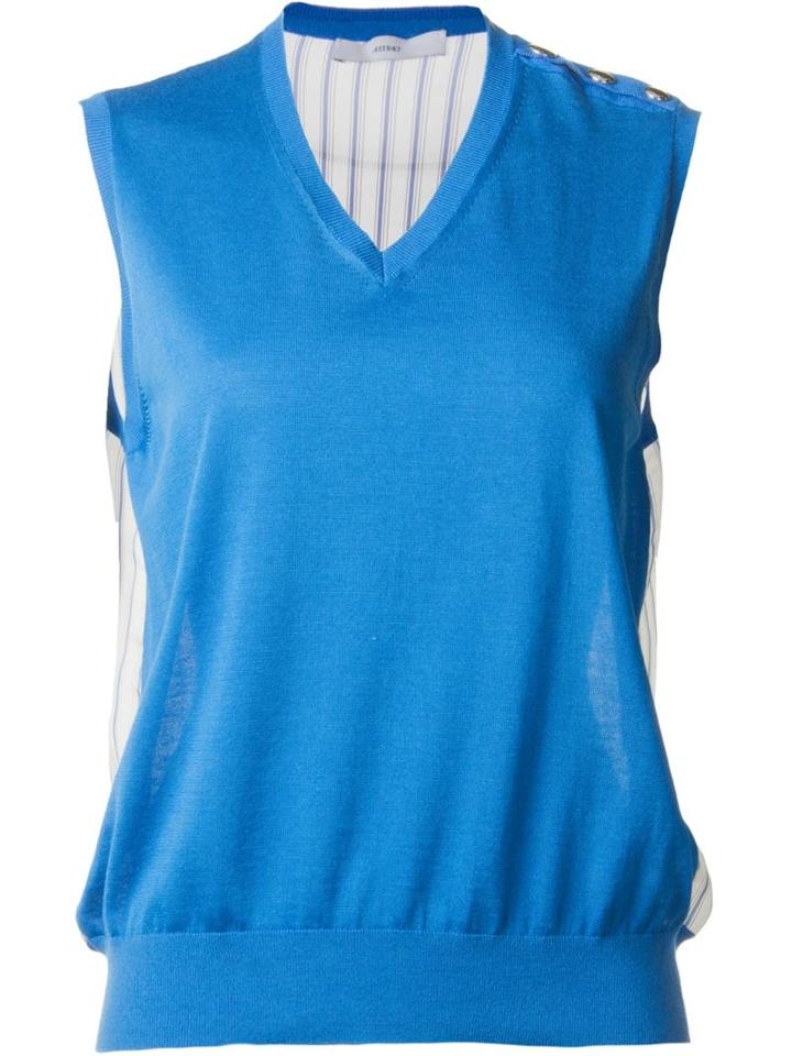 Astraet Shoulder Button Detail Contrast Back Tank Top, Women's, Blue, Silk/cotton/cupro