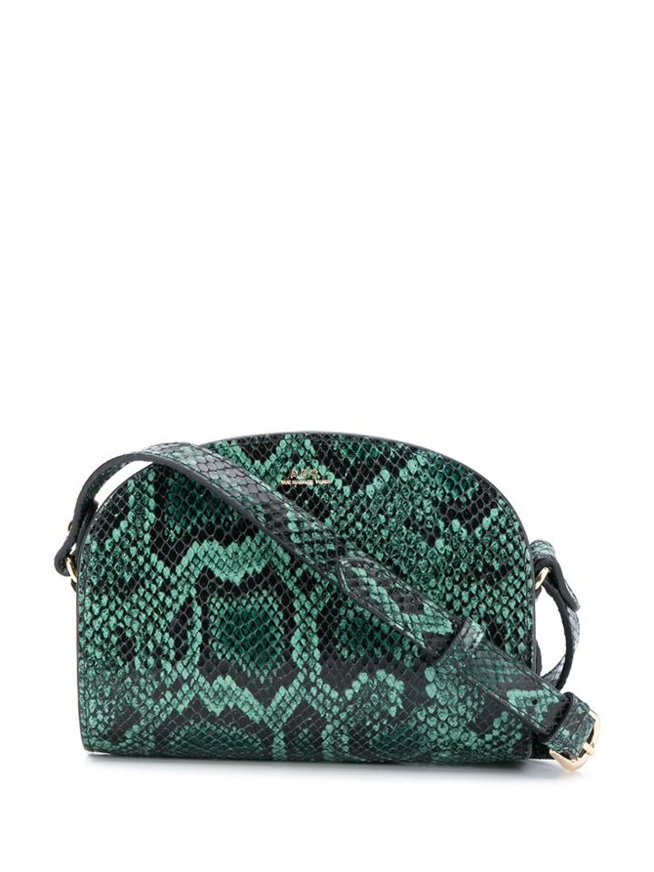 A.p.c. Mini Demi-lune Snakeskin Effect Bag - Green