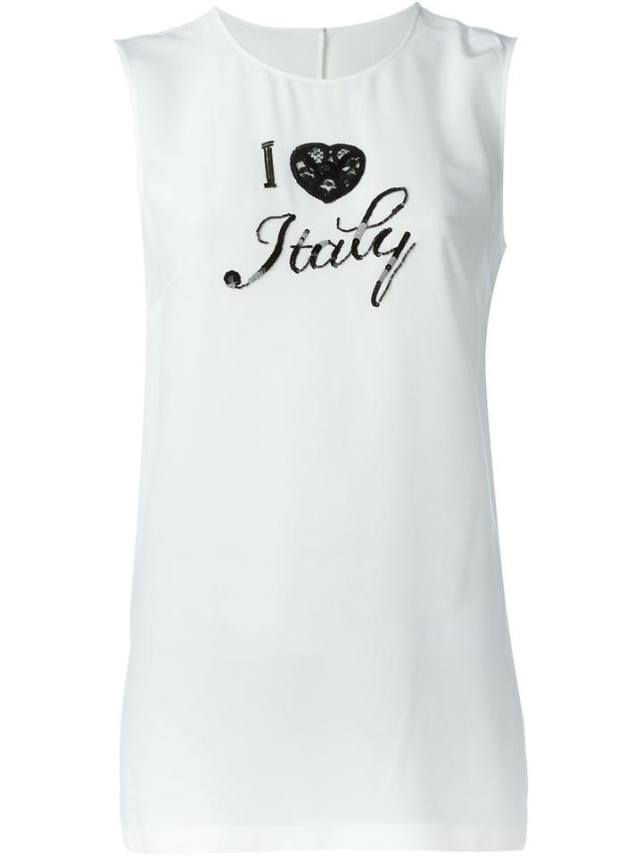 Dolce & Gabbana I Love Italy Sequin Tank Top, Women's, Size: 44, White, Silk/polyester/cotton/glass