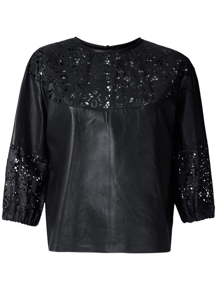 Andrea Bogosian Cut Out Pattern Leather Blouse - Black