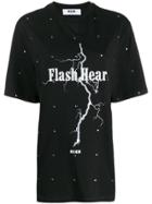 Msgm Flash Heart Crystal Embellished T-shirt - Black