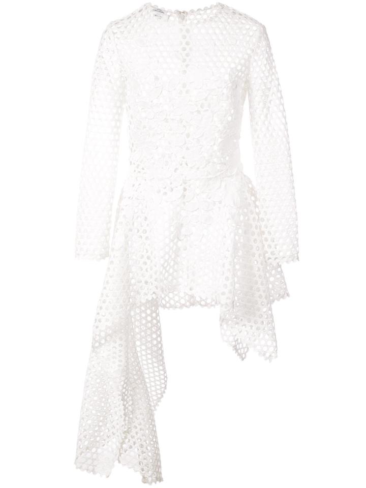 Oscar De La Renta Asymmetric Peplum Perforated Blouse - White