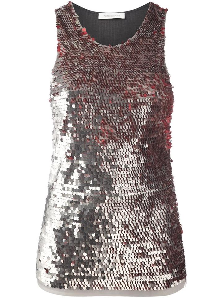 Pierre Balmain Sequined Halterneck Vest, Women's, Size: 42, Grey, Cotton/polyamide