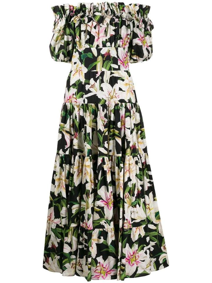 Dolce & Gabbana Floral Print Bardot Maxi Dess - Black
