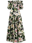 Dolce & Gabbana Floral Print Bardot Maxi Dess - Black