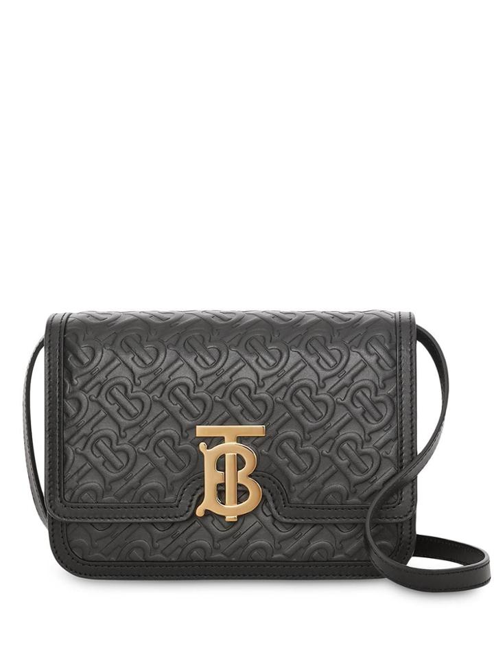 Burberry Small Monogram Leather Tb Bag - Black