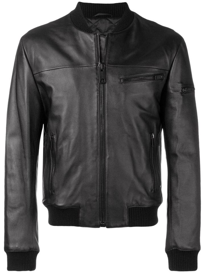 Les Hommes Slim Fit Bomber Jacket - Black