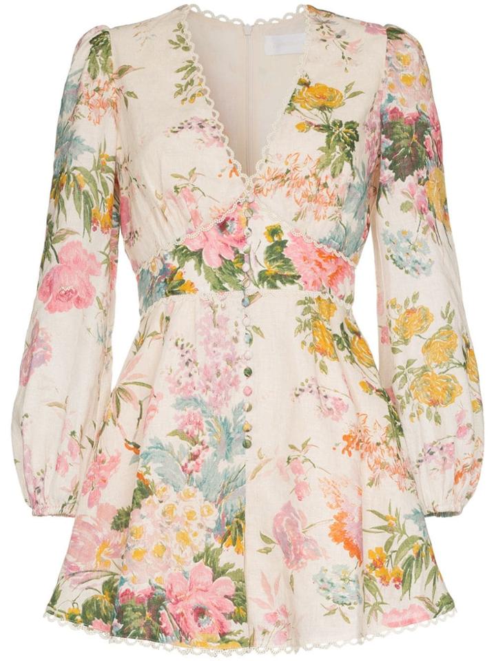 Zimmermann Heathers Floral Print Playsuit - Neutrals