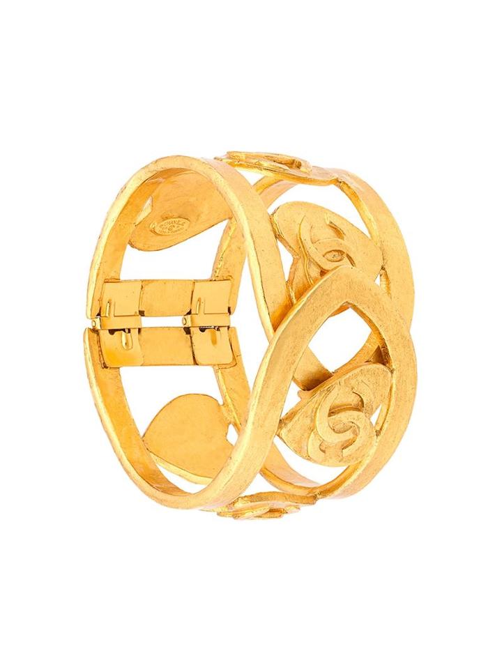 Chanel Vintage Logo Heart Cuff, Women's, Yellow/orange