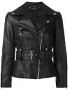 Alexander Mcqueen Flared Biker Jacket, Women's, Size: 46, Black, Calf Leather/cotton/viscose