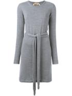 No21 Belted Knit Dress, Women's, Size: 40, Grey, Virgin Wool
