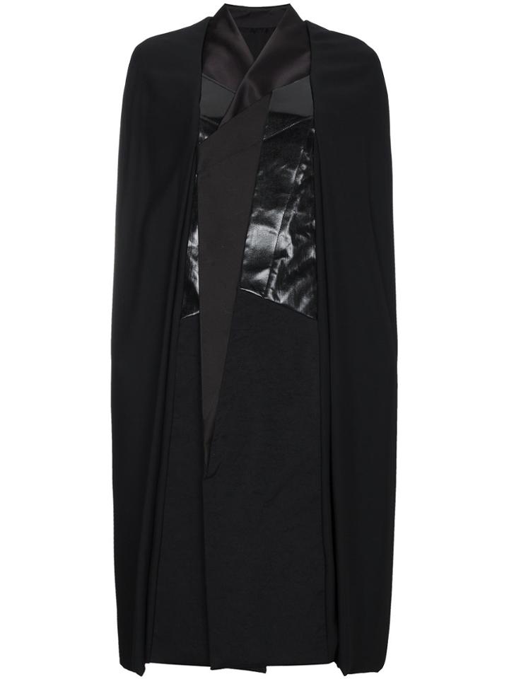 Rick Owens Leather Panel Cape Coat - Black