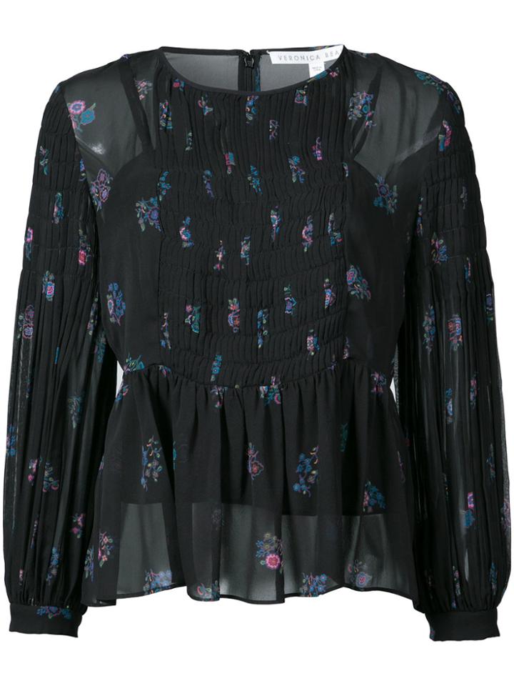 Veronica Beard Floral Print Smock Top - Black