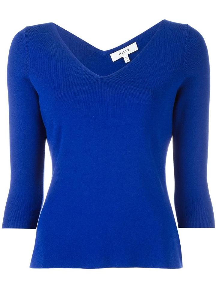 Milly V-neck Jumper, Women's, Size: Medium, Blue, Polyester/viscose