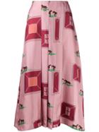 Victoria Beckham Horses Print Pleated Silk Skirt - Pink