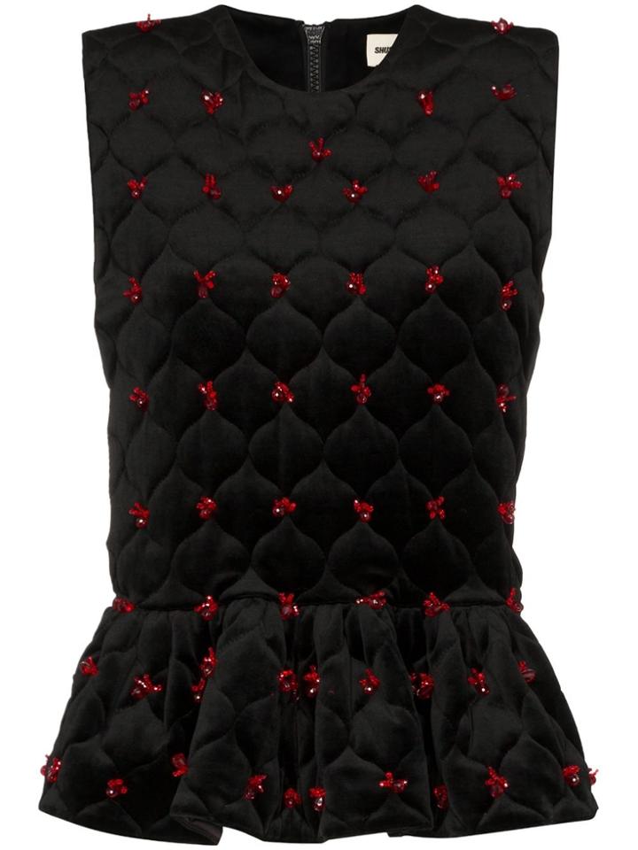 Shushu/tong Embellished Quilted Peplum Top - Black