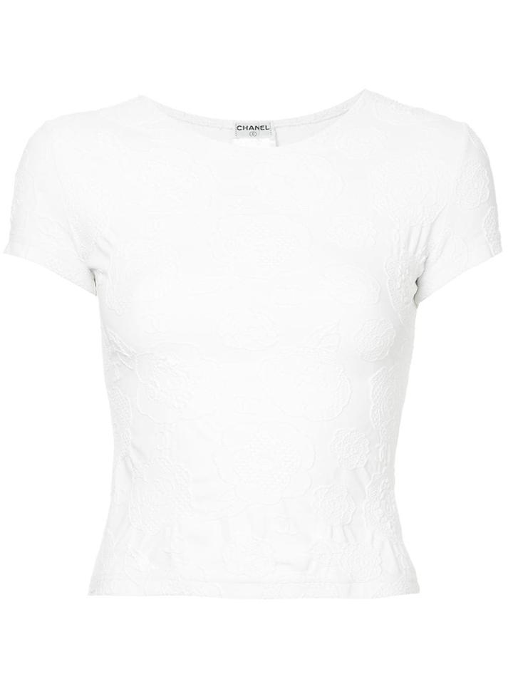 Chanel Vintage Camellia Embroidery T-shirt - White