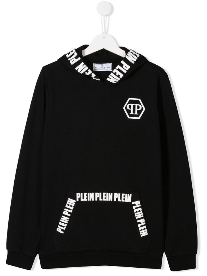Philipp Plein Junior Skull Logo Print Hoodie - Black