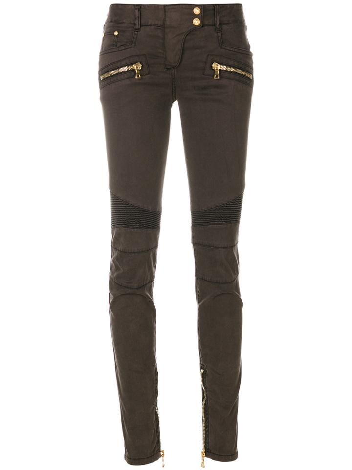 Balmain Skinny Biker Jeans - Brown