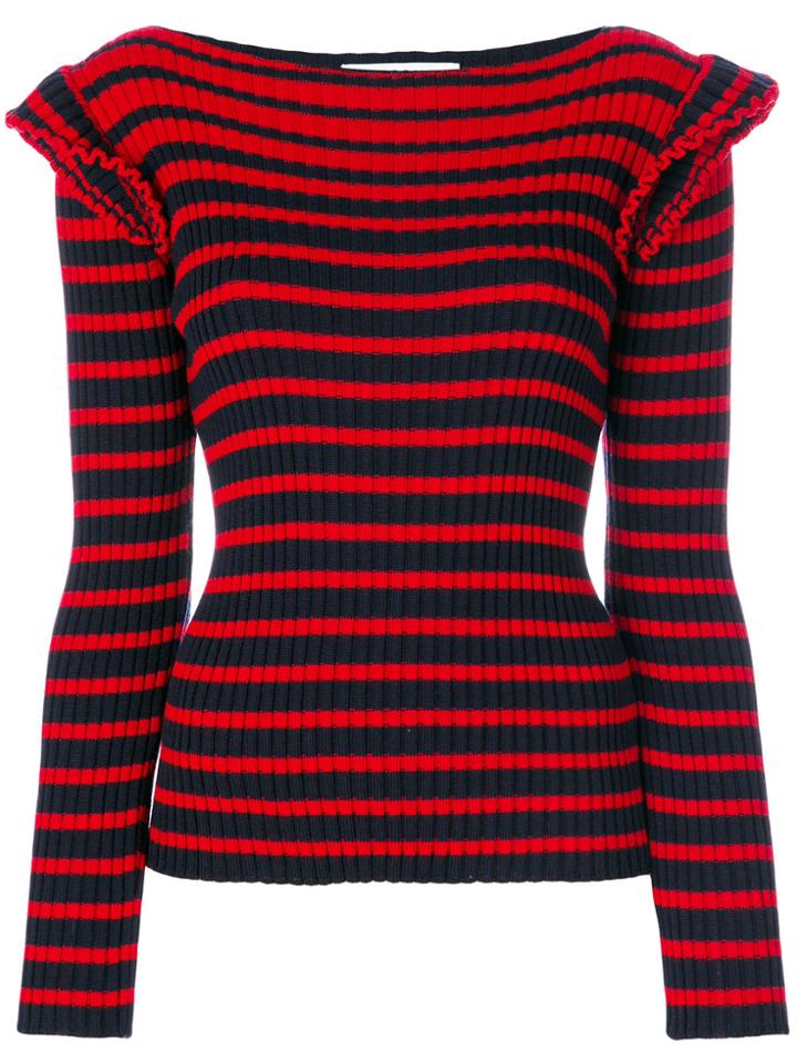 Msgm Frill Striped Jumper - Red