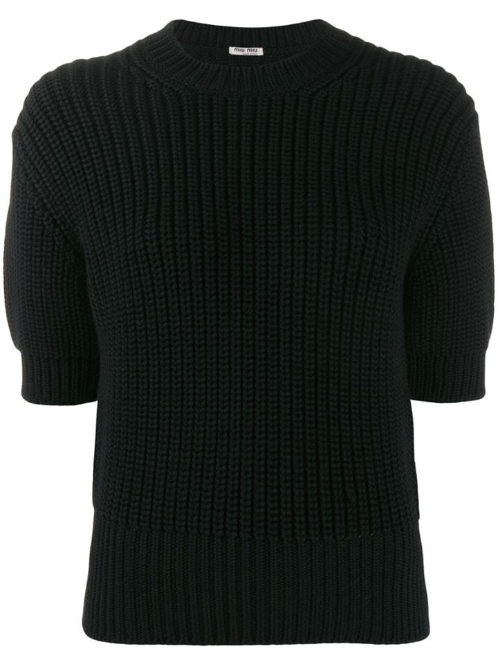 Miu Miu Short-sleeve Knitted Top - Black