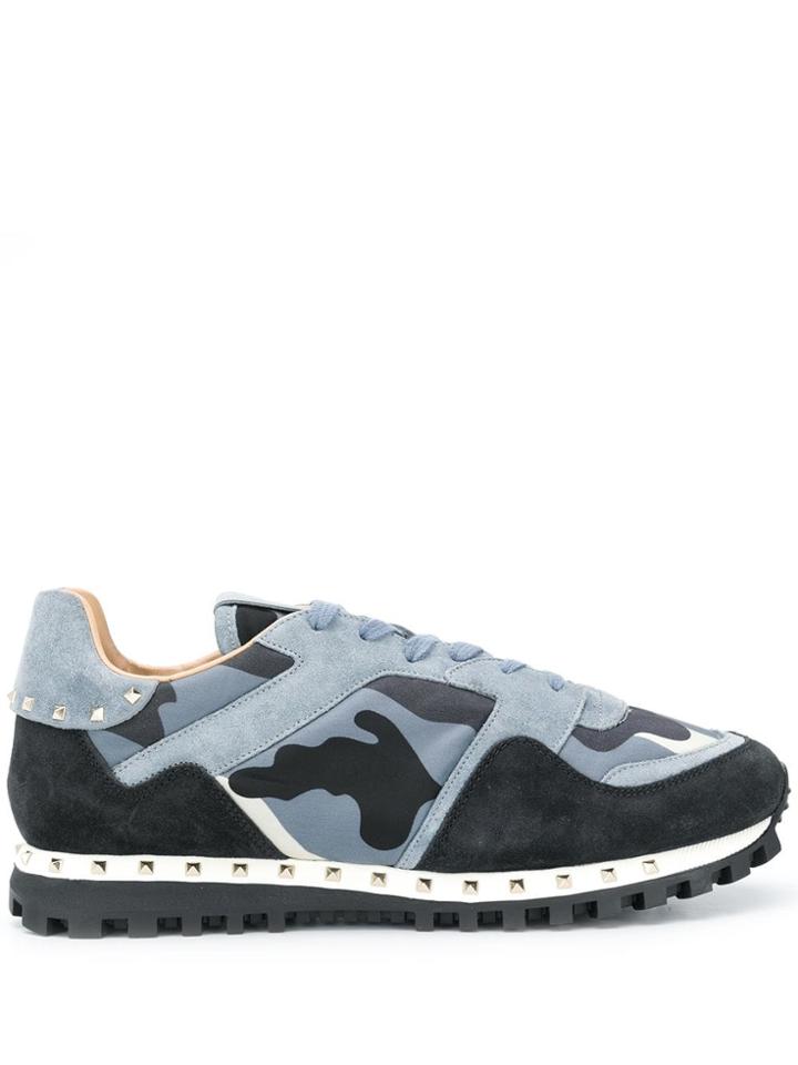 Valentino Camouflage Print Sole Stud Sneakers - Blue
