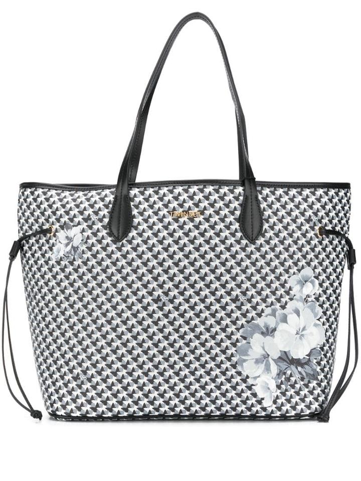 Twin-set Graphic Check Tote Bag - Black