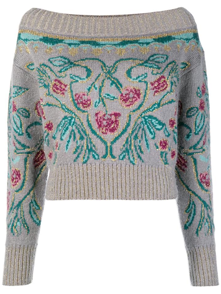 Alberta Ferretti Intarsia Floral Jumper - Grey