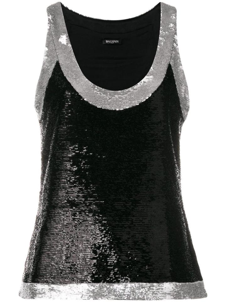 Balmain Sequined Sleeveless Top - Black