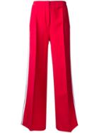 Fendi Side Stripe Flared Trousers, Women's, Size: 42, Red, Wool/silk