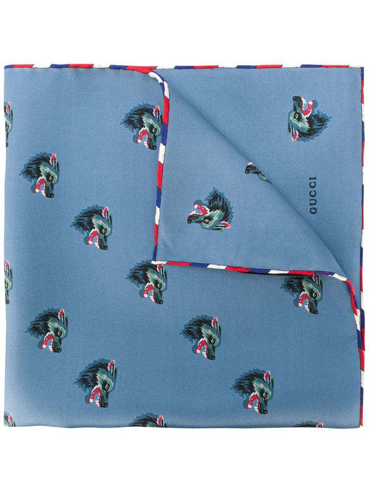 Gucci Wolf Print Pocket Square - Blue