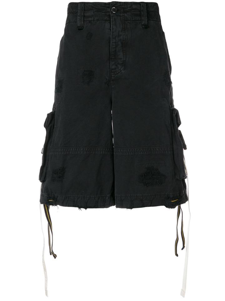 Palm Angels Distressed Cargo Shorts - Black