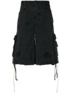 Palm Angels Distressed Cargo Shorts - Black