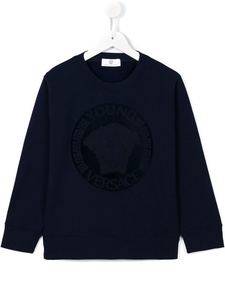 Young Versace Flocked Logo Sweatshirt, Boy's, Size: 10 Yrs, Blue